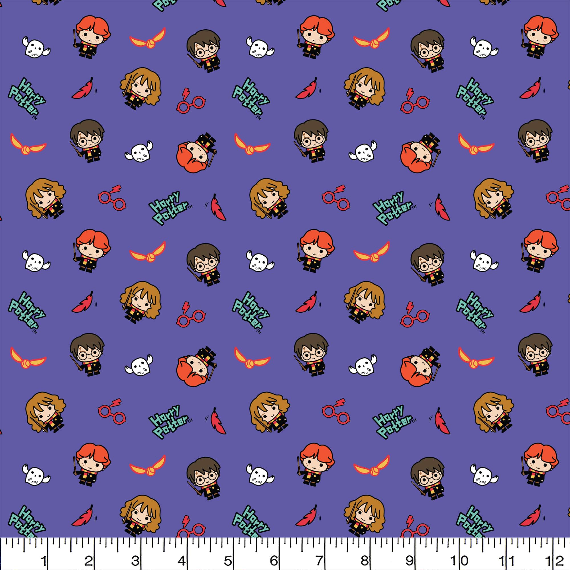 Harry Potter™ Purple Kawaii Trio Toss Cotton Fabric
